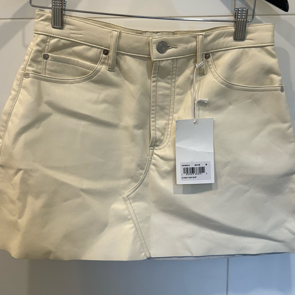 Frame Leather Off-White Mini Skirt